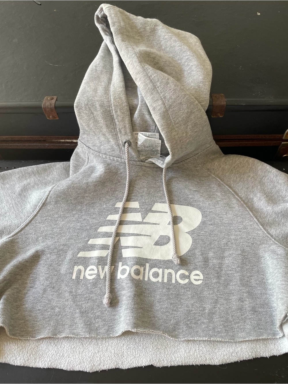 New Balance Light Gray Cropped Hoodie with White Logo